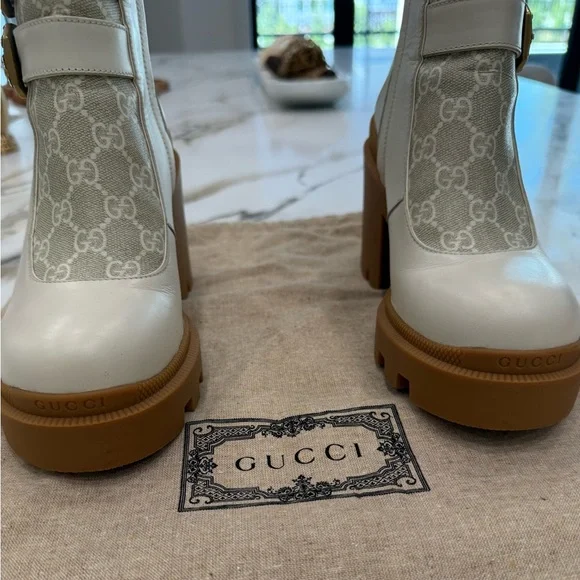 Gucci Cream and Tan Platform Ankle Boots Brand New in Box - Never Worn - Picture 5 of 8